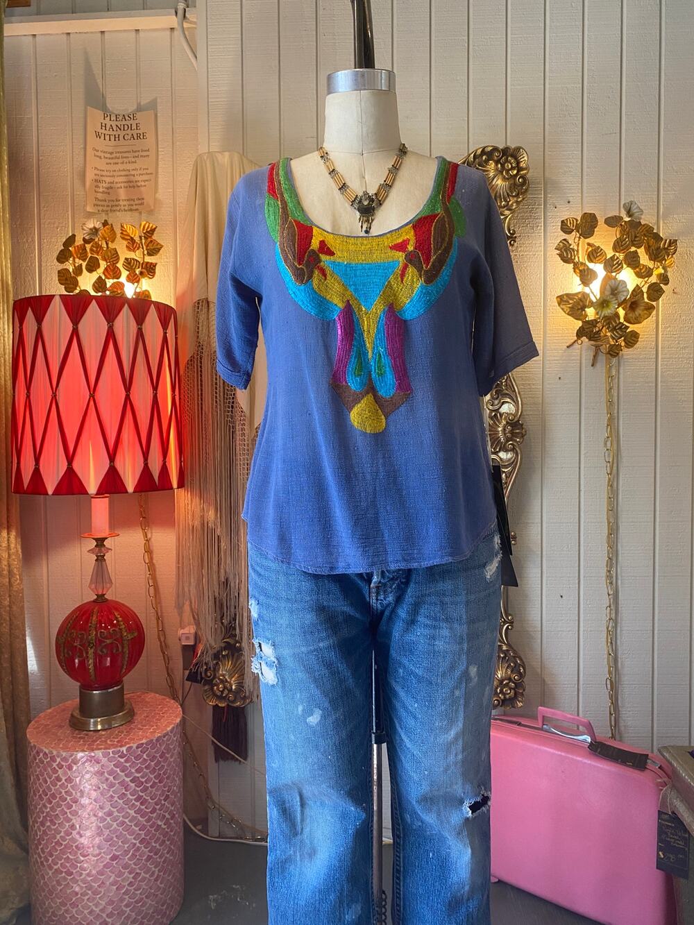 vintage 1970s embroidered gauze top 70s fashion southwestern boho hippie shirt s